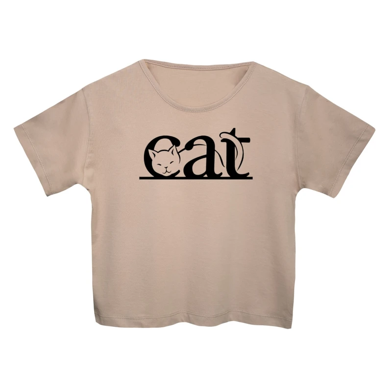 کراپ‌تی شرت آستین کوتاه زنانه مدل گربه کد 11