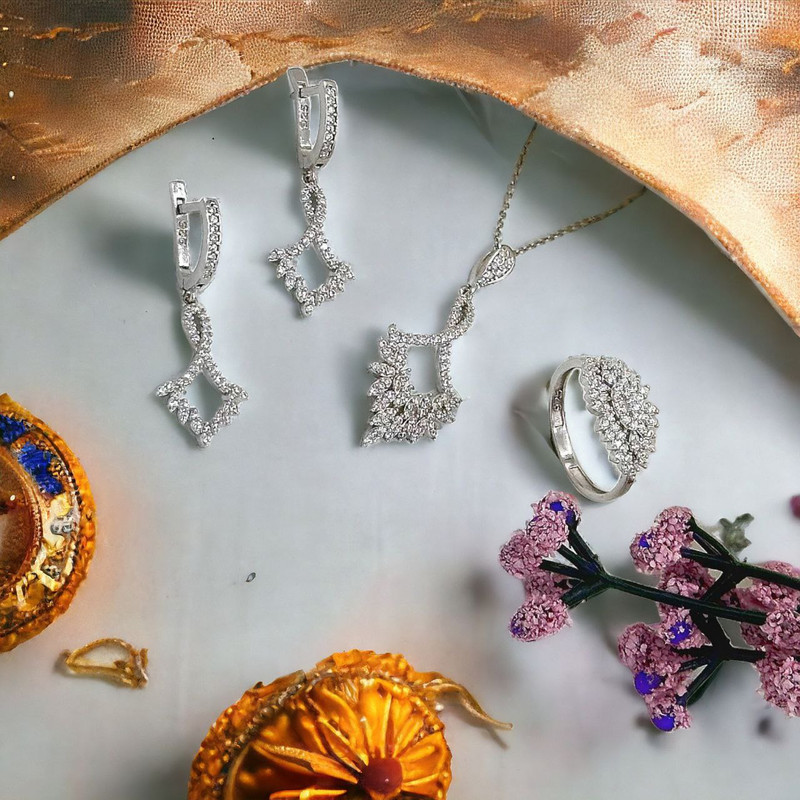 نیم ست نقره زنانه مدل بی نهایت ستاره 0128