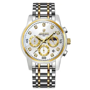 ساعت مچی عقربه‌ای کوارتز مردانه بین باند مدل اسپرت سه موتور فعال کرنوگراف بند استیل قفل مخفی کد ۵