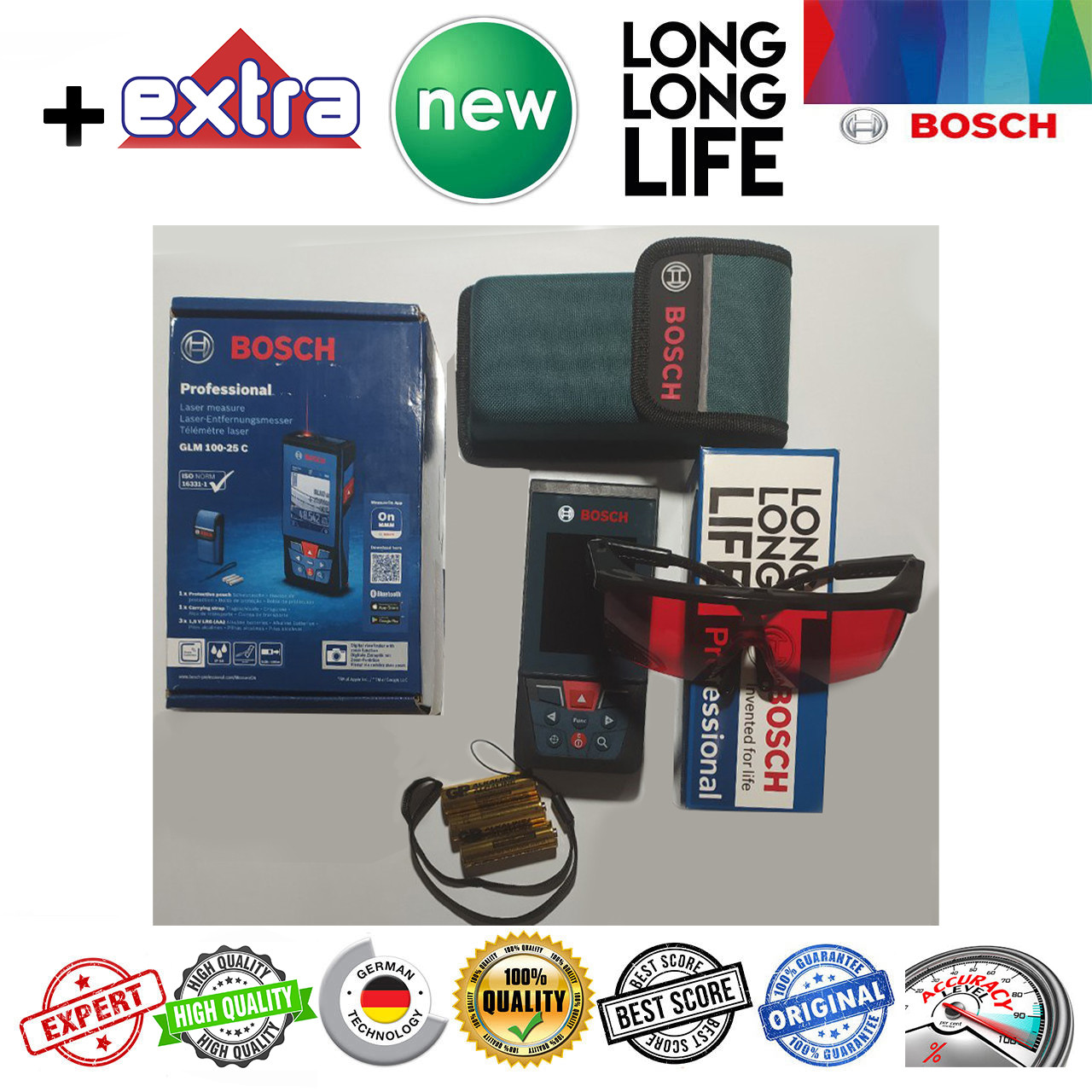 متر لیزری بوش مدل ISO NORM 16331-1 کد GLM 100-25 C