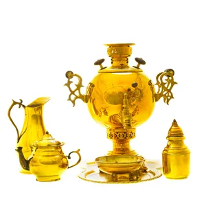 سرویس سماور ذغالی 6 پارچه برنجی مدل توپی کد 4107