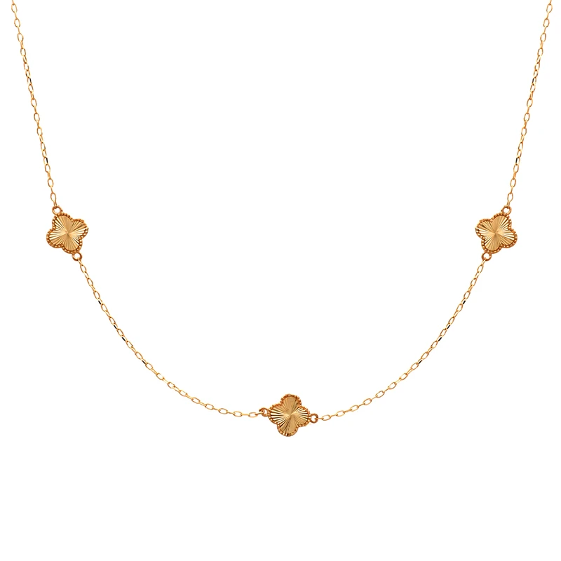 گردنبند طلا 18 عیار زنانه با زنجیر حلقه‌ای (فلامینگو) سکه شیخ مدل Vancleef - 3G