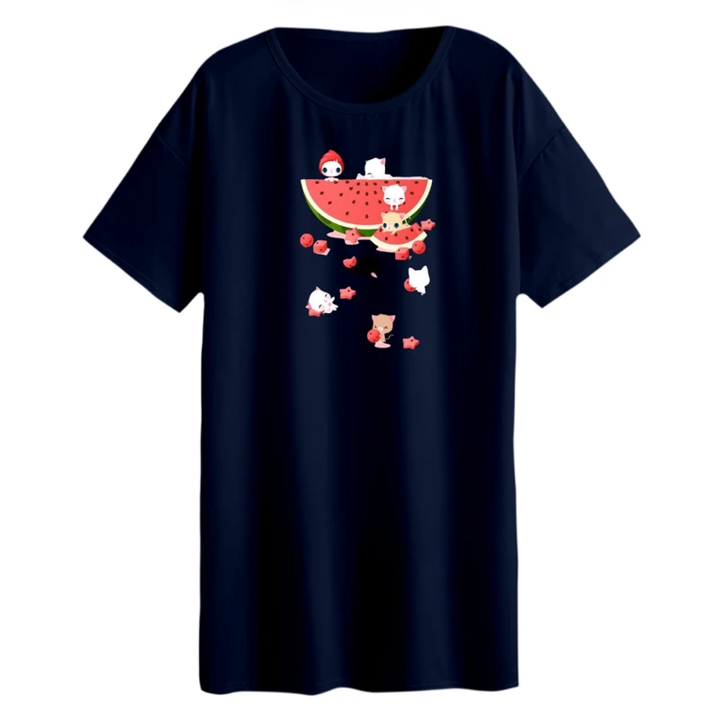 تی شرت لانگ زنانه مدل حیوانات و هندوانه یلدایی کد 2