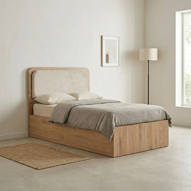 تخت‌خواب ملامینه یک نفره آریا میز مدل سحر سایز 90 * 200 سانتی‌متر