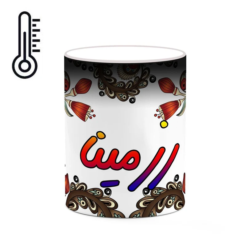 ماگ حرارتی کاکتی مدل اسم رزمینا طرح سنتی گل و بته کد mgh45229