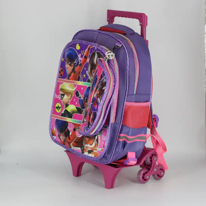 کوله پشتی چرخ دار طرح دختر کفشدوزکی کد800 به همراه جامدادی