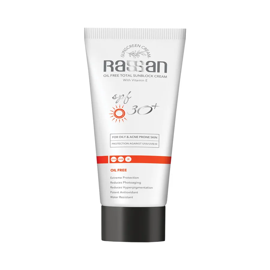کرم ضد آفتاب بدون رنگ راسن SPF 30 مدل potent ‌مناسب پوست‌های چرب حجم 40 میلی‌لیتر