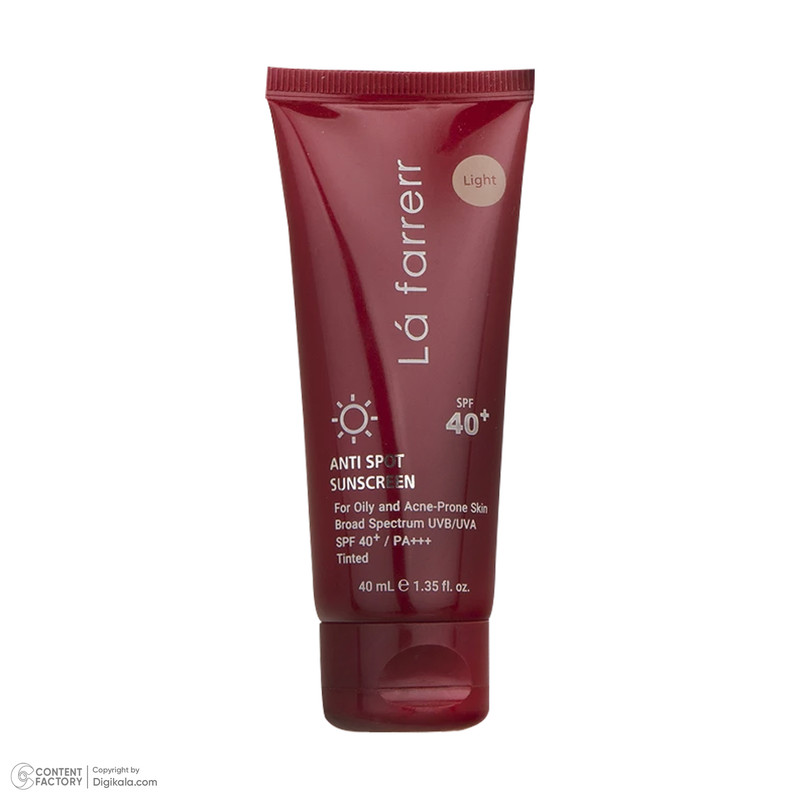 کرم ضدآفتاب و ضدلک رنگی لافارر مدل SPF40-Light، مناسب پوست‌های چرب، حجم 40 میلی‌لیتر