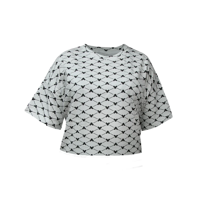 کراپ‌ تی‌شرت آستین کوتاه زنانه مدل نخ پنبه چاپی طرح میکی کد 027