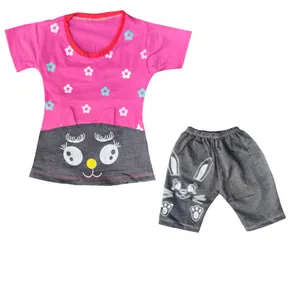ست تی شرت آستین کوتاه و شلوارک دخترانه مدل خرگوش کد 0963