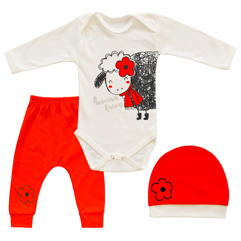 ست 3 تکه لباس نوزادی طرح بره خندان کد FF-166