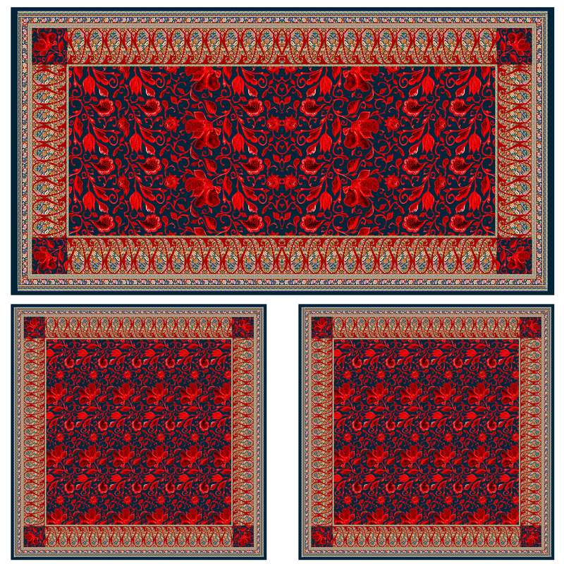 ست رومیزی سه تکه مدل مستطیل مربع طرح بته جقه کد 9982