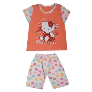 ست تی شرت و شلوارک دخترانه مدل کیتی RZ-TT021-KITTY-NAR رنگ نارنجی