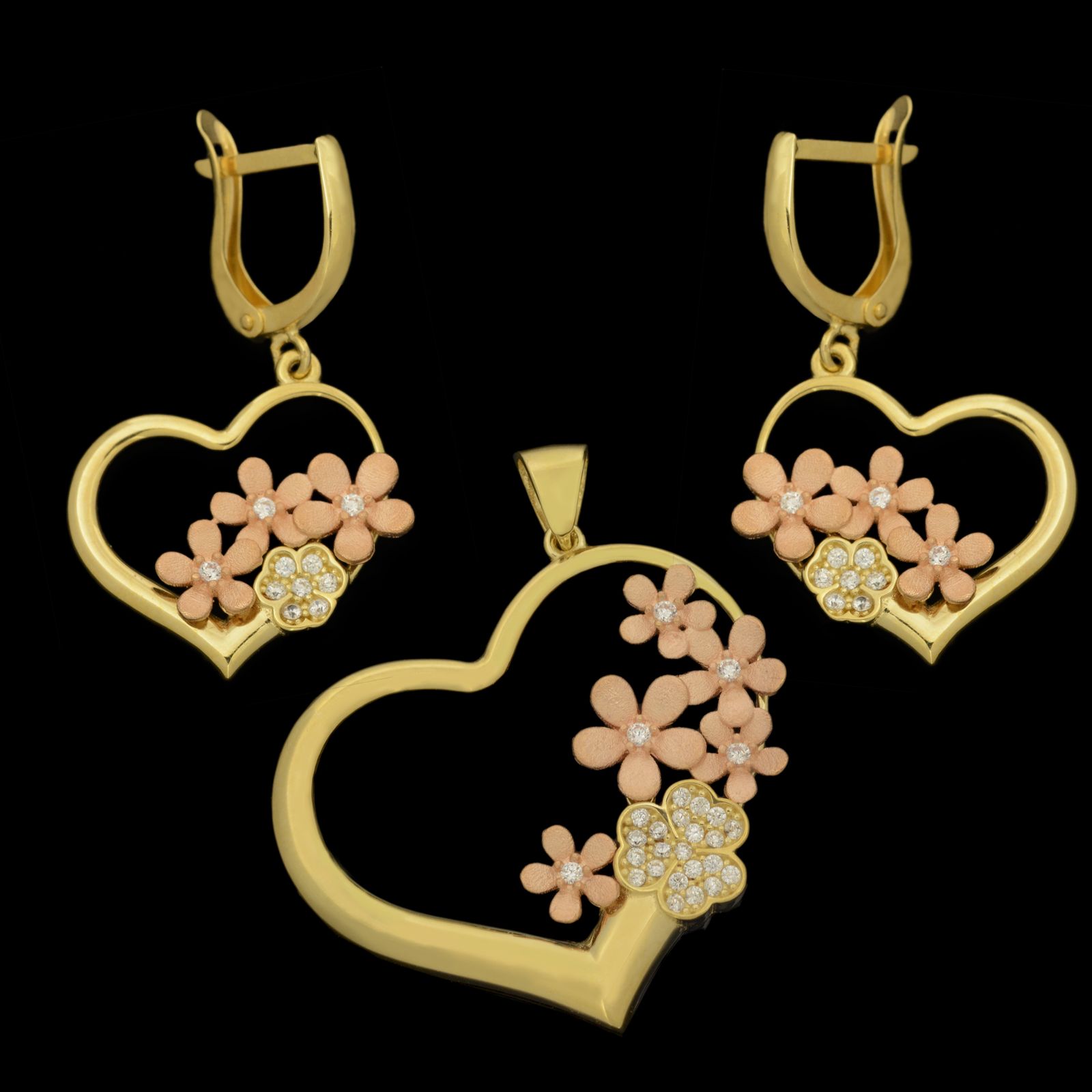 نیم ست طلا 18 عیار زنانه طلای مستجابی مدل قلب گل و پروانه کد 670141 -  - 1