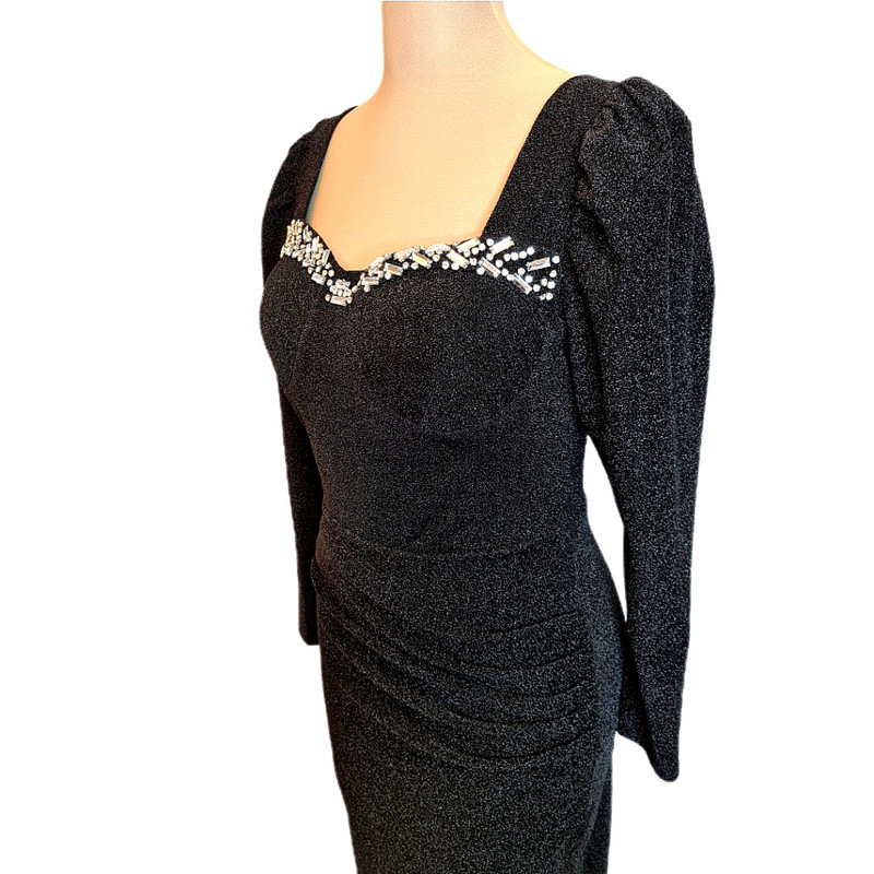 پیراهن یقه خشتی زنانه مدل میدی سنگ دوزی رنگ مشکی