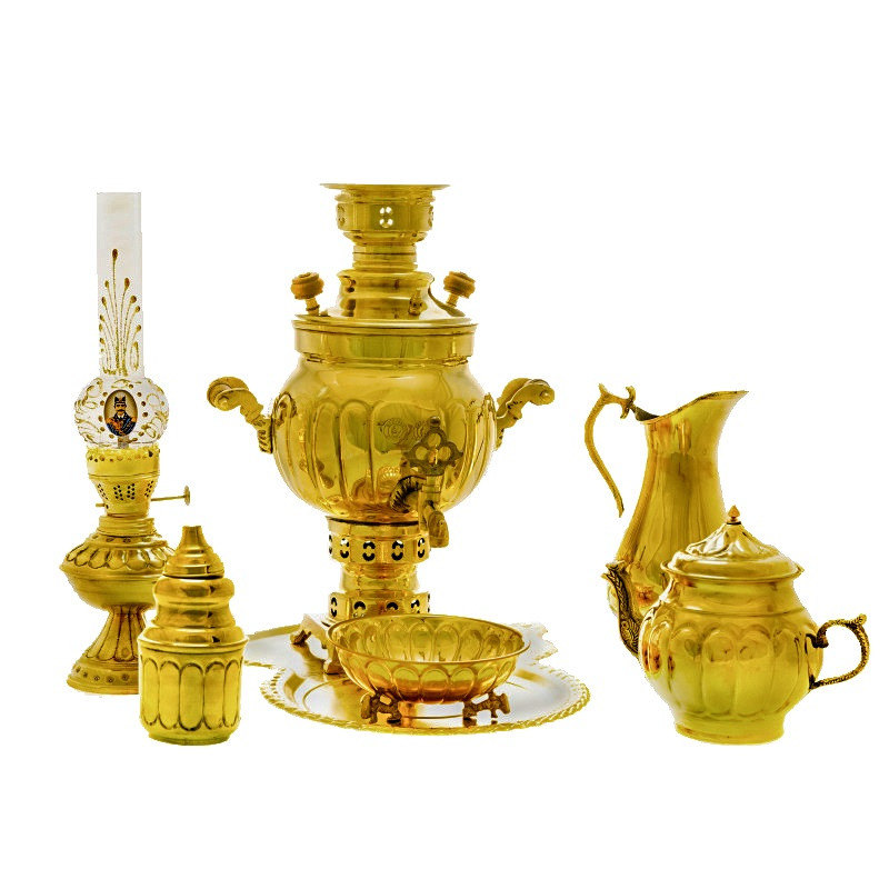 سرویس سماور ذغالی 7 پارچه برنجی مدل توپی کد S_4179