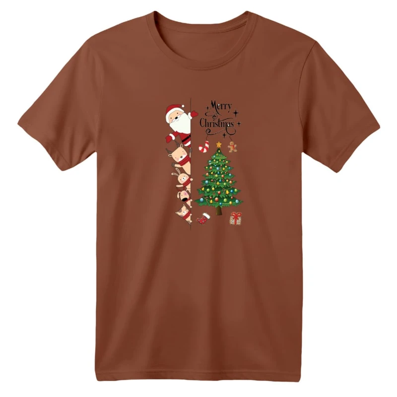 تی شرت آستین کوتاه بچگانه مدل بابانوئل و گوزن کریسمس کد 1