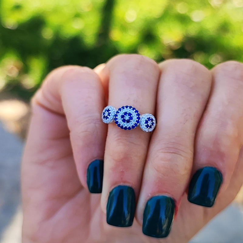 انگشتر نقره زنانه مدل چشم نظر سه چشمی کد RS2042