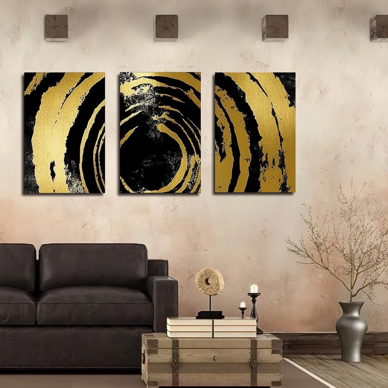 تابلو شاسی بکلیت طرح نقاشی انتزاعی خورشید مدل SH-3143 مجموعه 3 عددی