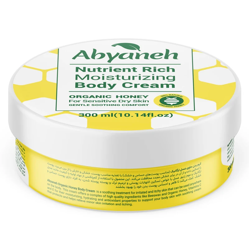 کرم آبرسان و مرطوب کننده بدن ابیانه مدل عسل ارگانیک مناسب پوست های حساس حجم 300 میلی لیتر