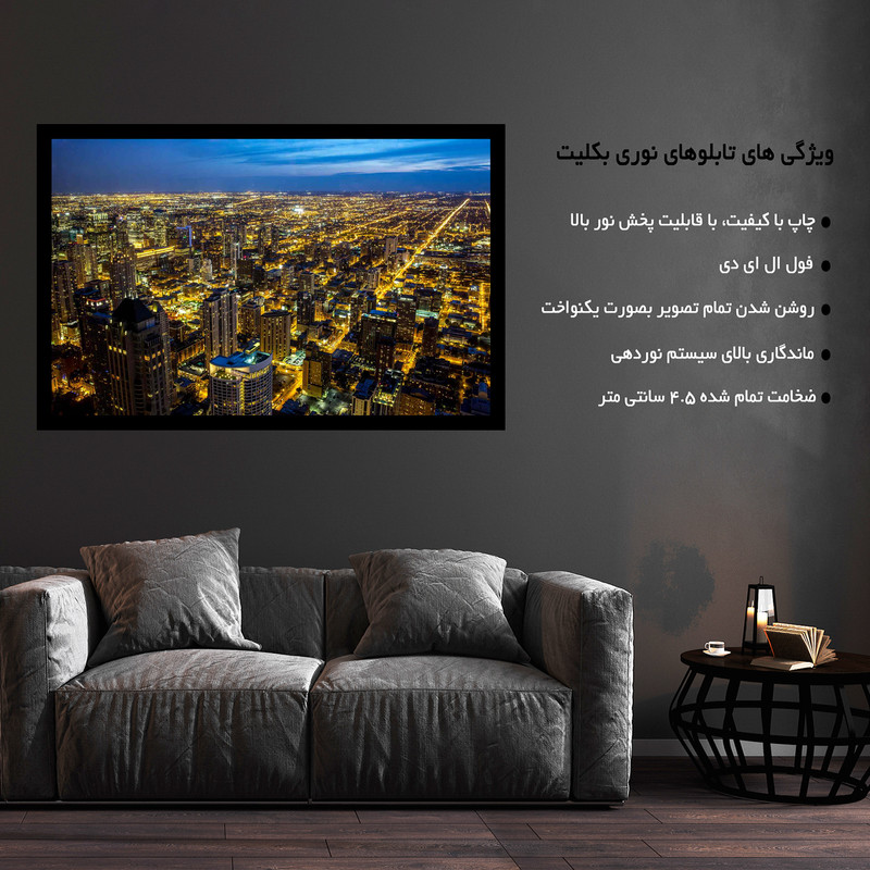 تابلو نوری بکلیت طرح شهر شب، آسمان خراش ها مدل B-MO1664