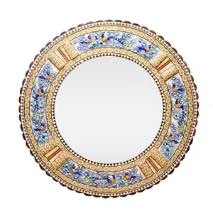 آینه خاتم کاری چوبی صنایع دستی فاخر مدل رندل طرح گل و مرغ برجسته کد Bl47mr30-3f4