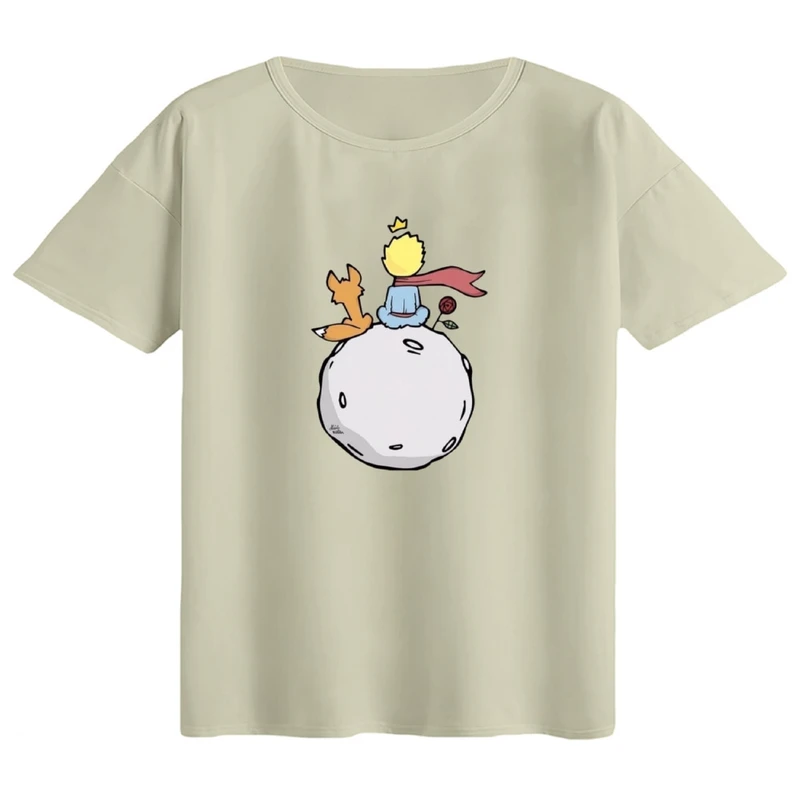 تی‌شرت اورسایز آستین کوتاه زنانه مدل باکسی طرح شازده کوچولو کد۴