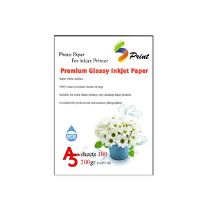 کاغذ عکس اس پرینت مدل پریمیوم گلاسه 200 گرم PG200 سایز A5 بسته 100 عددی