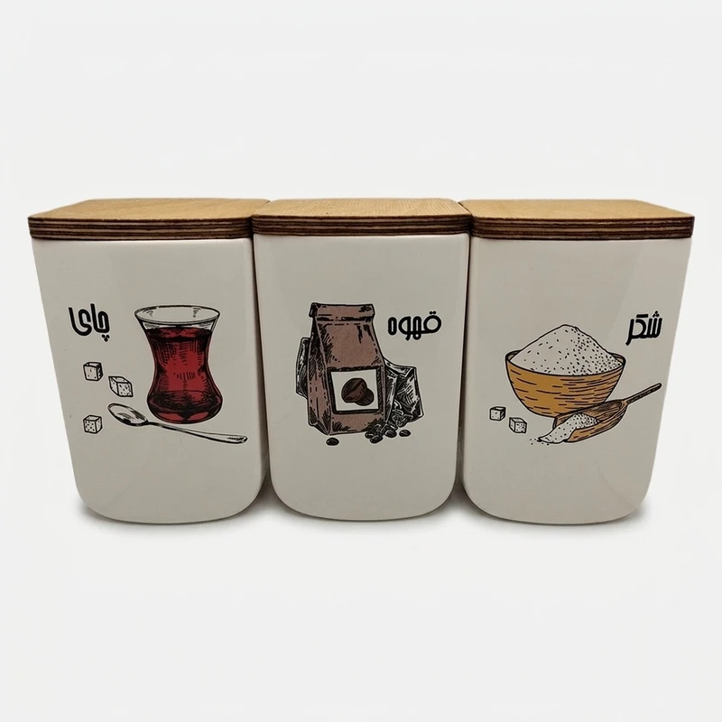 بانکه مدل پانیذ طرح چای و قهوه و شکر کد 024 مجموعه 3 عددی