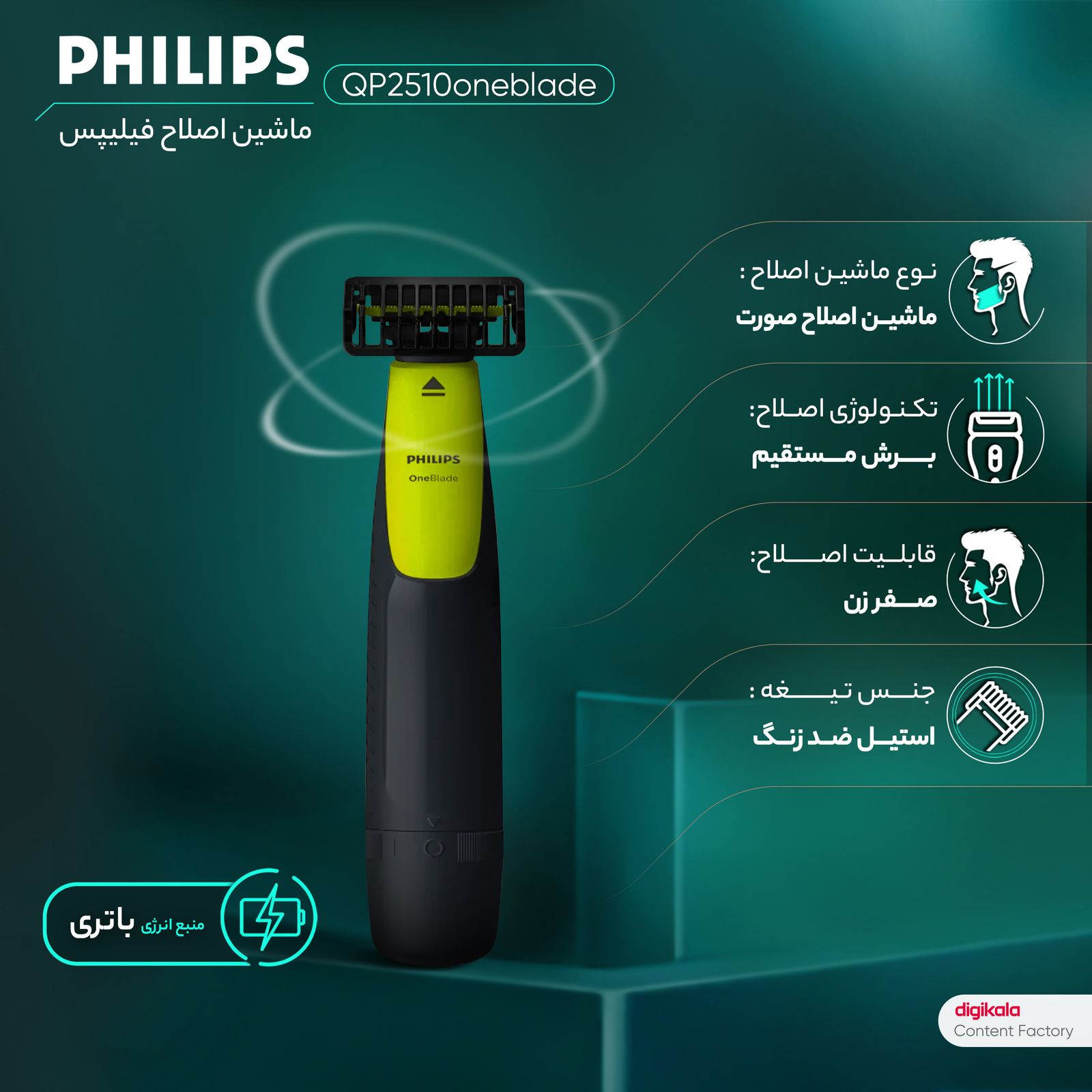 ماشین اصلاح موی صورت فیلیپس مدل QP2510oneblade -  - 5