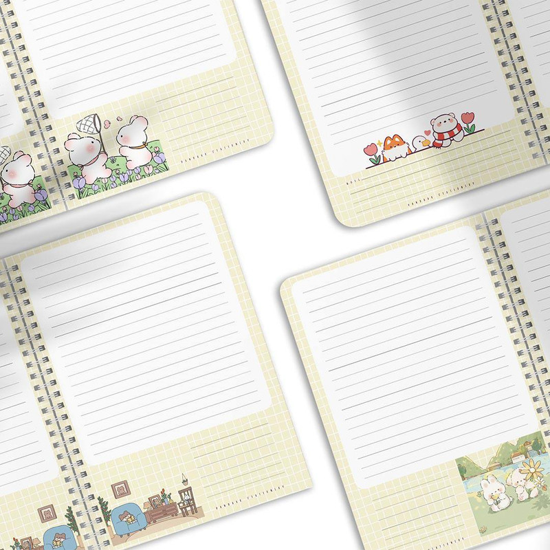 دفتر مشق 50 برگ مدل حاشیه دار طرح خرگوش و شکوفه