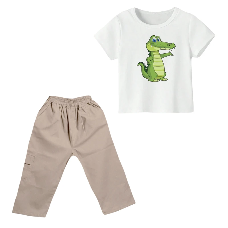 ست تی شرت و شلوارک پسرانه مدل تمساح کد ۲ رنگ سفید