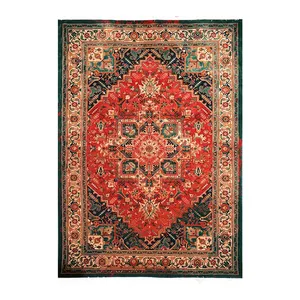 فرش ماشینی 700 شانه فرش هیوا زمینه سبز حاشیه سبز مدل هریس 