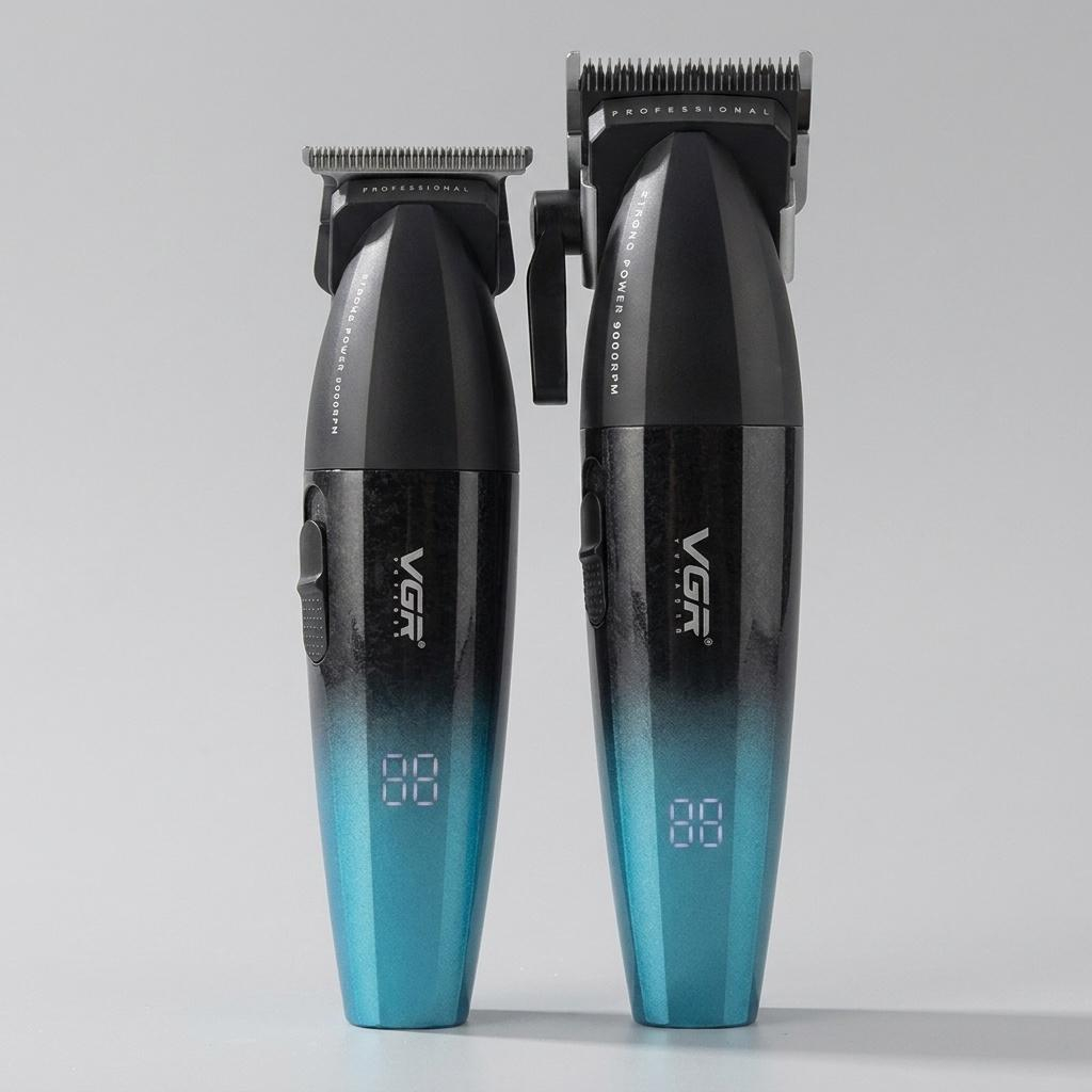 ماشین اصلاح موی سر و صورت شارژی وی جی ار مدل V-640 S2 با موتور 9000 دور در دقیقه، تیغه استیل پیشرفته خودتیزشونده، طراحی ارگونومیک، نمایشگر شارژ، قابلیت تنظیم سرعت، باتری 2000 میلی‌آمپر ساعت دو بسته 2 عددی