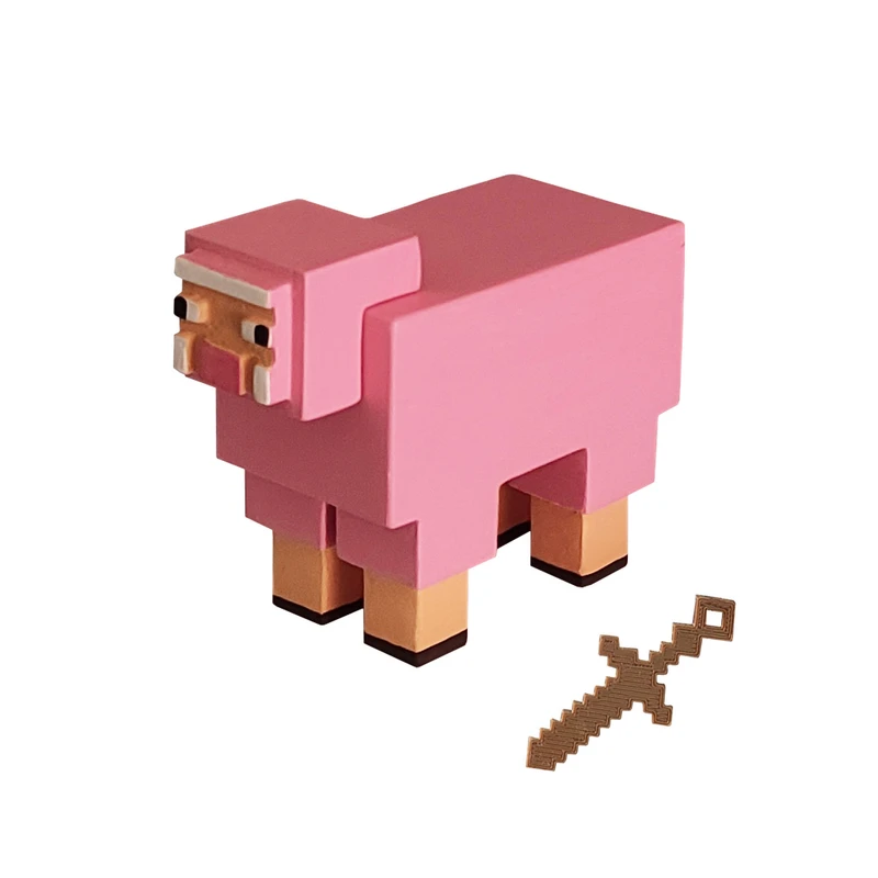 دکوری مدل ماینکرافت طرح گوسفند صورتی و شمشیر مجموعه 2 عددی