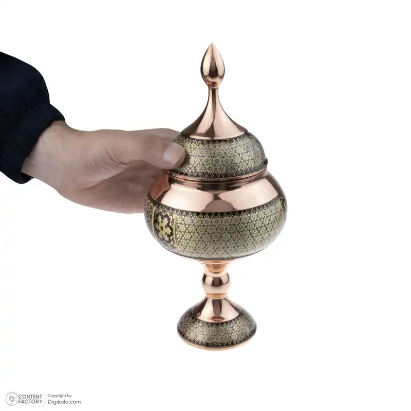 شکلات خوری خاتم کاری مدل پایه دار شالدار کد TMKH51