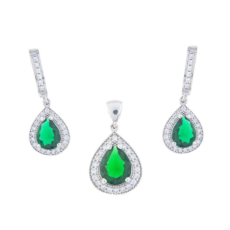 نیم ست نقره زنانه مدل زمرد AMT-N164