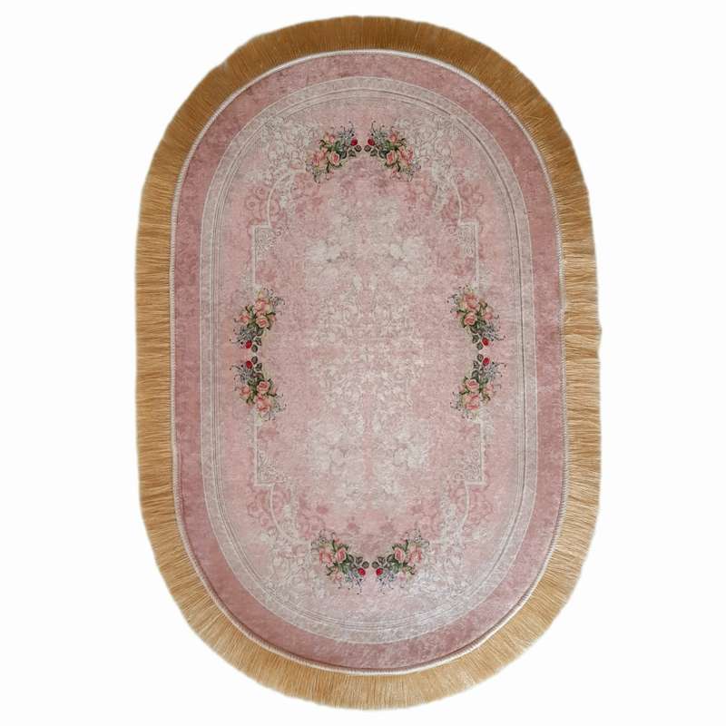 فرش پارچه ای مدل بیضی کد  R3 زمینه صورتی