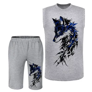 ست تاپ و شلوارک راحتی مردانه مدل A474 طرح گرگ