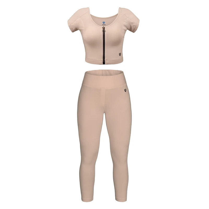 ست نیم تنه و لگینگ ورزشی زنانه تاپیک مدل زیپ دار ضد تعریق
