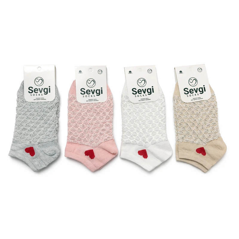 جوراب ساق کوتاه زنانه سوگی مدل توری بسته 4 عددی