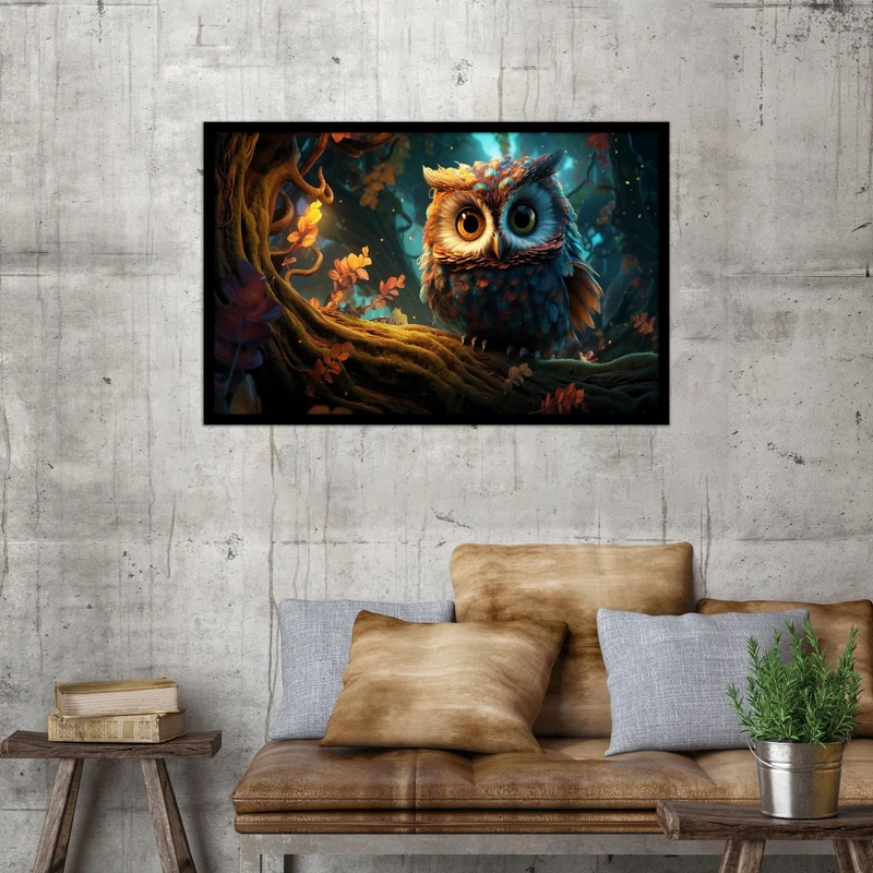 تابلو بکلیت طرح تصویر فانتزی حیوانات جغد مدل B-bu1337