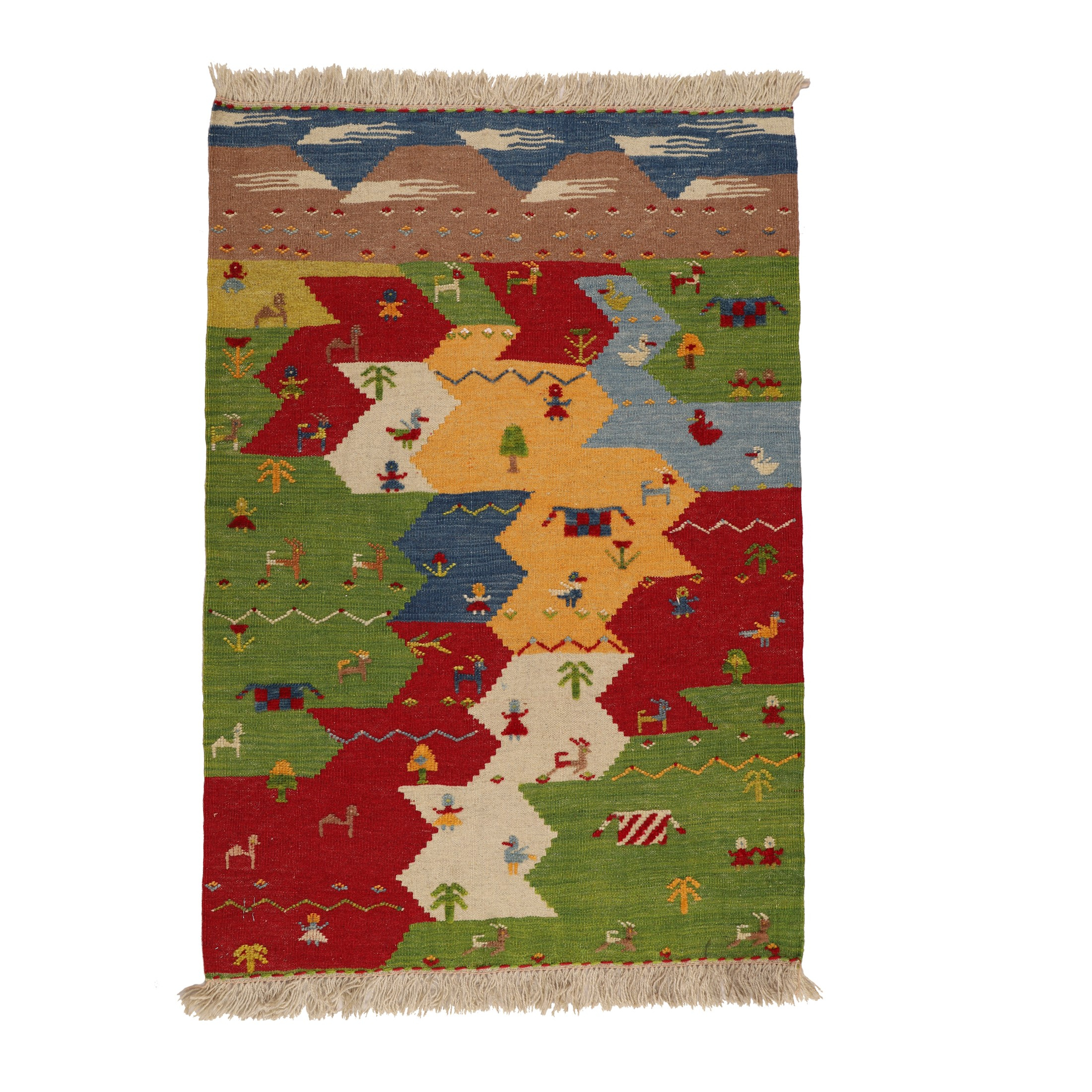 گلیم دستبافت یک متری طرح قشقایی کد 140330 