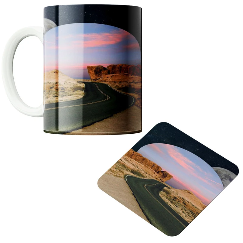 ماگ پادآفرین مدل جاده کد 473 به همراه زیر لیوانی 