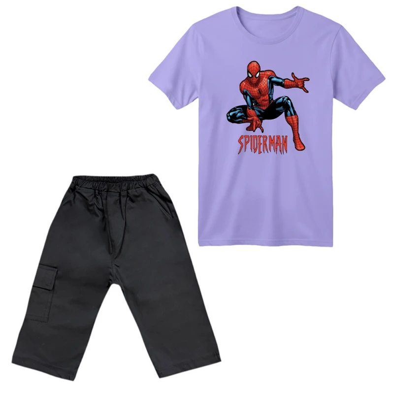 ست تی‌شرت آستین کوتاه و شلوارک پسرانه مدل مرد عنکبوتی کد ۱۸