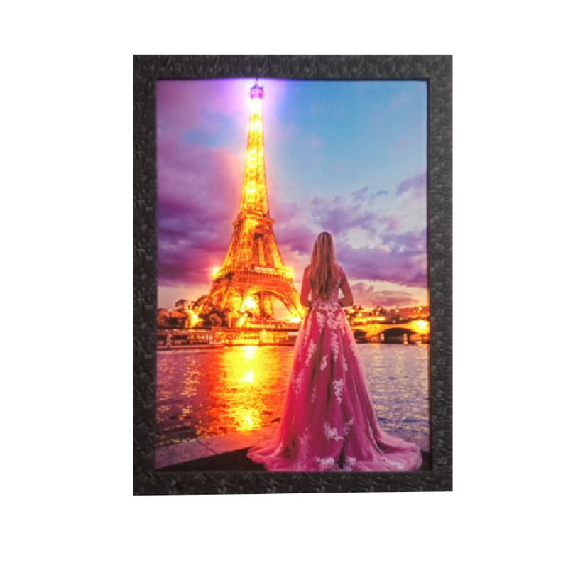 تابلو نوری مدل برج ایفل پاریس و دختر