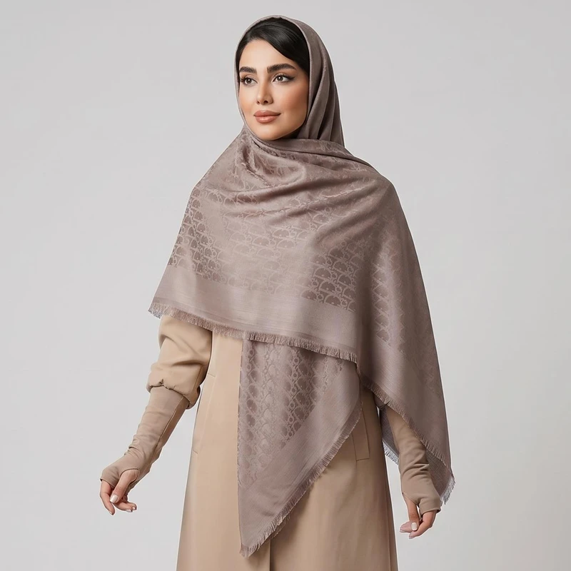 روسری زنانه مدل نخی ژاکارد اداری مهمانی قواره بزرگ 140 چهار فصل دور ریش