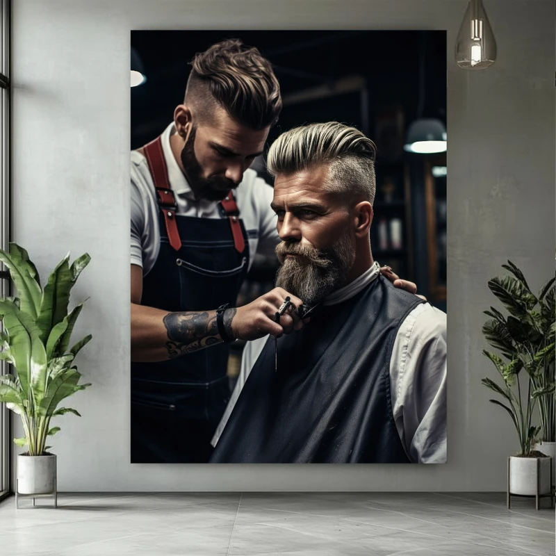 پوستر پارچه ای طرح مخمل آرایشگاه مردانه مدل ریش و سیبیل کد PY276