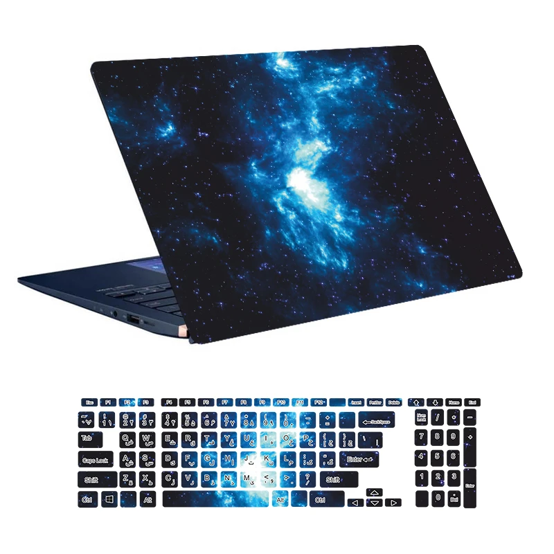 استیکر لپ تاپ توییجین و موییجین طرح Space کد 100 مناسب برای لپ تاپ 15.6 اینچ به همراه برچسب حروف فارسی کیبورد 