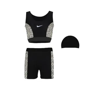 مایو زنانه مدل دوتکه پادار طرح پلنگی به همراه کلاه